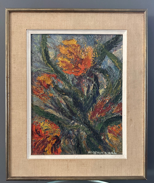 Arsene Sari, Huile Sur Panneau Bouquet De Fleurs (1895 - 1995)