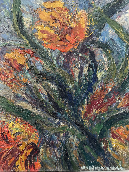 Arsene Sari, Huile Sur Panneau Bouquet De Fleurs (1895 - 1995)