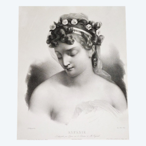  Portrait Ancient Greek Woman Large Lithogtaphy 19th C Old Print