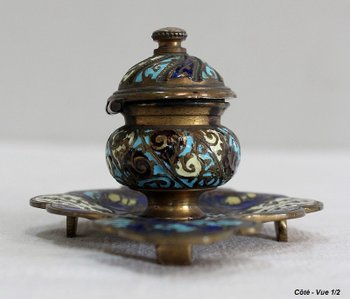 Small Inkwell In Bronze And Cloisonné Enamels - Nineteenth