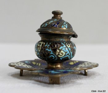 Small Inkwell In Bronze And Cloisonné Enamels - Nineteenth