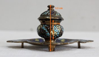 Small Inkwell In Bronze And Cloisonné Enamels - Nineteenth