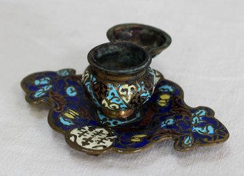 Small Inkwell In Bronze And Cloisonné Enamels - Nineteenth