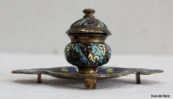 Small Inkwell In Bronze And Cloisonné Enamels - Nineteenth