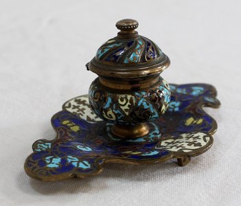 Small Inkwell In Bronze And Cloisonné Enamels - Nineteenth