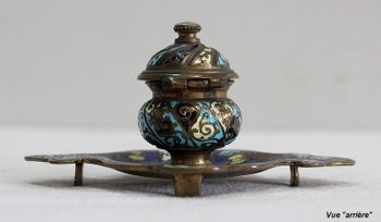 Small Inkwell In Bronze And Cloisonné Enamels - Nineteenth