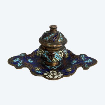 Small Inkwell In Bronze And Cloisonné Enamels - Nineteenth
