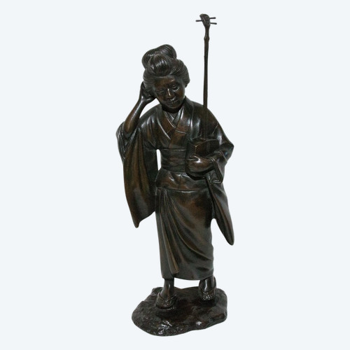 Geisha Bronze Sculpture Japan Meiji period