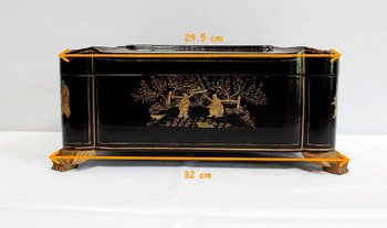  Important Asian Black Lacquered Wood Box, Napoleon III Period - Mid 19th Century