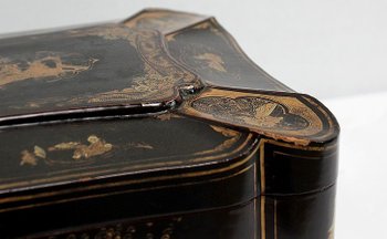  Important Asian Black Lacquered Wood Box, Napoleon III Period - Mid 19th Century