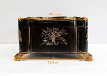  Important Asian Black Lacquered Wood Box, Napoleon III Period - Mid 19th Century
