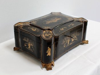  Important Asian Black Lacquered Wood Box, Napoleon III Period - Mid 19th Century