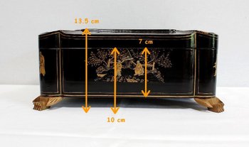  Important Asian Black Lacquered Wood Box, Napoleon III Period - Mid 19th Century