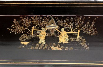  Important Asian Black Lacquered Wood Box, Napoleon III Period - Mid 19th Century