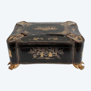  Important Asian Black Lacquered Wood Box, Napoleon III Period - Mid 19th Century