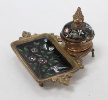  Piccolo calamaio in bronzo e smalto, periodo Napoleone III - XIX secolo
