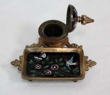  Piccolo calamaio in bronzo e smalto, periodo Napoleone III - XIX secolo