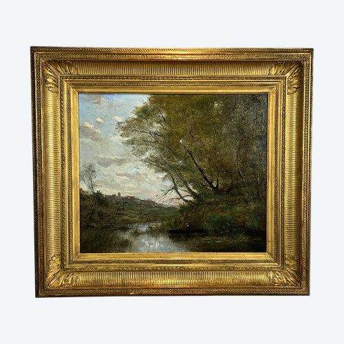ALTES GEMÄLDE / ÖL AUF LEINWAND IM GESCHMACK VON "COROT" SEHR GUT GERAHMT