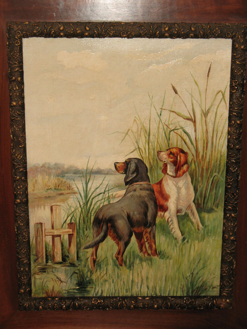 Jagdhunde Spaniel in den Sümpfen Öl auf Leinwand signiert