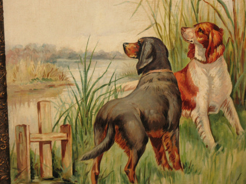 Jagdhunde Spaniel in den Sümpfen Öl auf Leinwand signiert