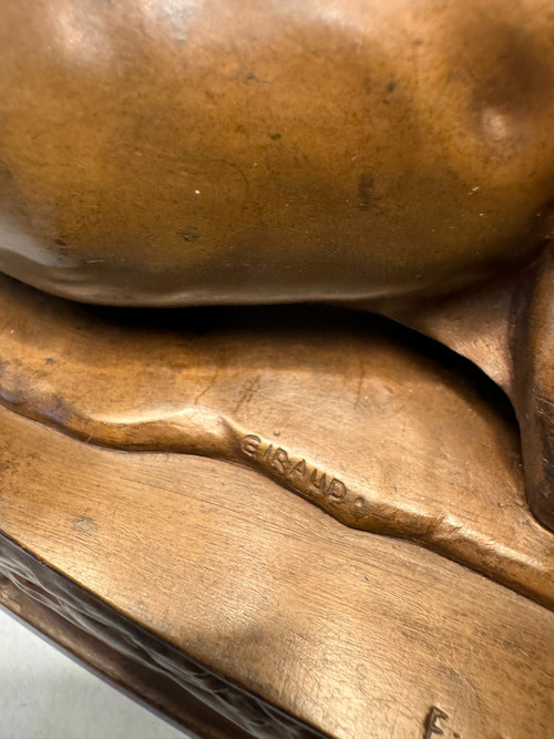 Grégoire GIRAUD. Cane reclinato in bronzo F. Barbedienne