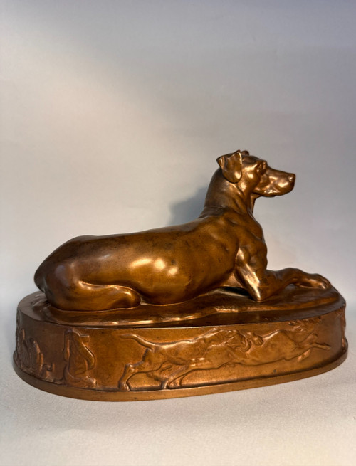 Grégoire GIRAUD. Cane reclinato in bronzo F. Barbedienne