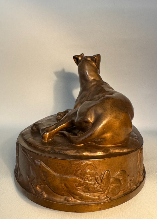 Grégoire GIRAUD. Cane reclinato in bronzo F. Barbedienne
