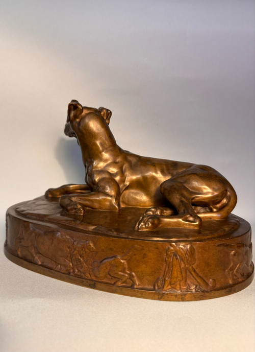 Grégoire GIRAUD. Cane reclinato in bronzo F. Barbedienne