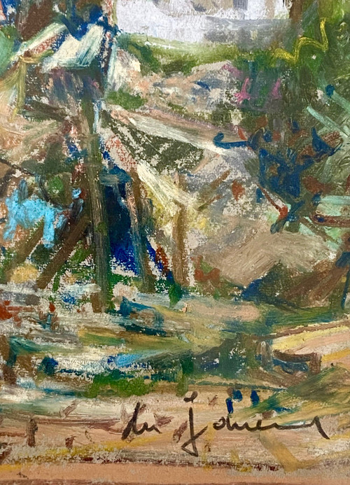 Du Janerand (Daniel), französischer Maler (1919–1990), Pastelldorf an der Mittelmeerküste.