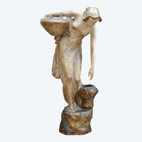 E. TELL per Friedrich GOLDSCHEIDER, Art Nouveau, "Il portatore d'acqua", terracotta