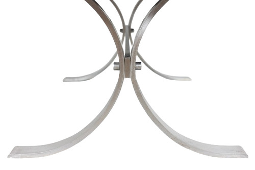 Dining room table in polished metal and ceramic. 1970s.