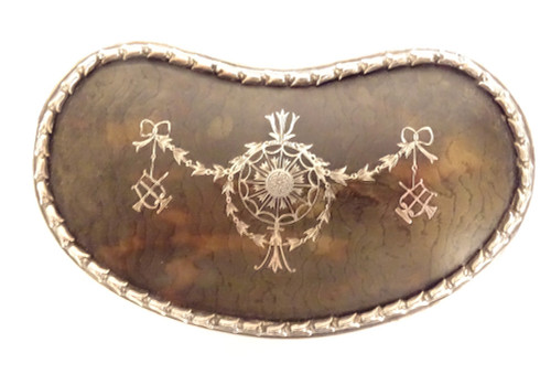 Kidney Jewelry Box Sterling Silver English London 1911 tortoiseshell 20th