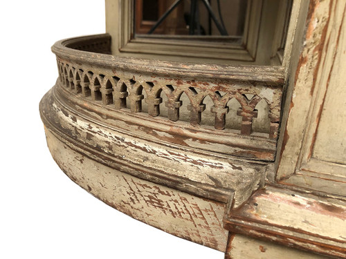 Louis XVI style half-moon low sideboard in gray lacquered wood and marble top