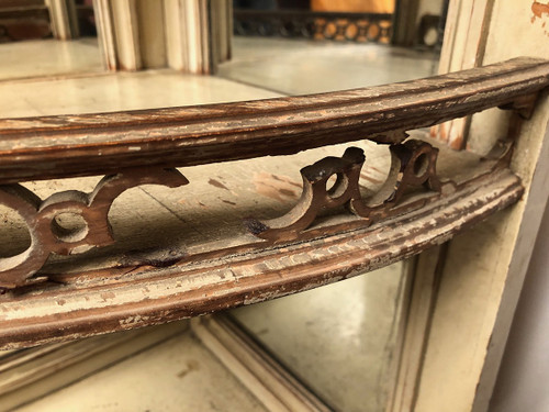 Louis XVI style half-moon low sideboard in gray lacquered wood and marble top