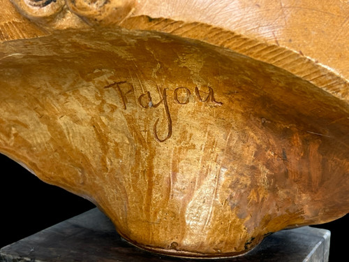 BUSTO DI BAMBINO SECONDO SOGGETTO "PAJOU" IN TERRACOTTA SU BASE IN MARMO