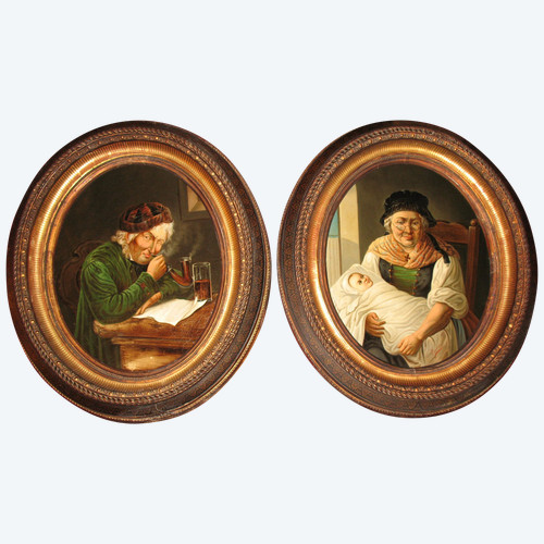 Johann Balthasar Bauer (1811-1883) Paar gerahmte Ölporträts auf Leinwand