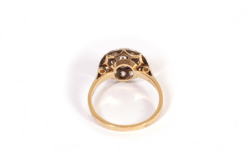 Circular diamond ring in platinum and 18k gold, Retro art Deco Ring, rose cut diamond, antique jewel
