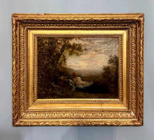 Paul Désiré Trouillebert. Nackt liegen. Öl auf der Verkleidung. Barbizon