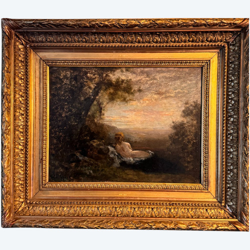 Paul Désiré Trouillebert. Nackt liegen. Öl auf der Verkleidung. Barbizon