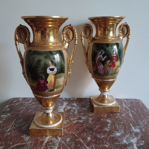 Paris - pair of romantic vases - rich and fresh gilding - Empire, Restoration