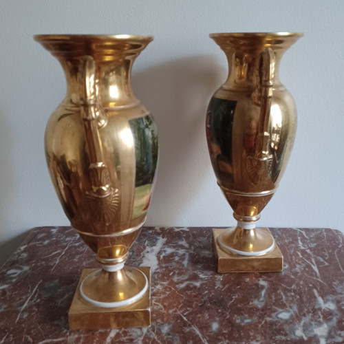 Paris - pair of romantic vases - rich and fresh gilding - Empire, Restoration