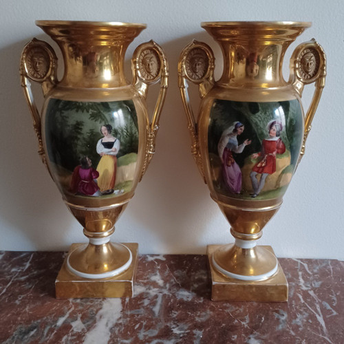 Paris - pair of romantic vases - rich and fresh gilding - Empire, Restoration