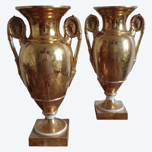 Paris - pair of romantic vases - rich and fresh gilding - Empire, Restoration