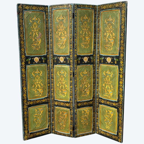 Paravento in Legno Dipinto India XIX Secolo H 206 X L 171 Cm