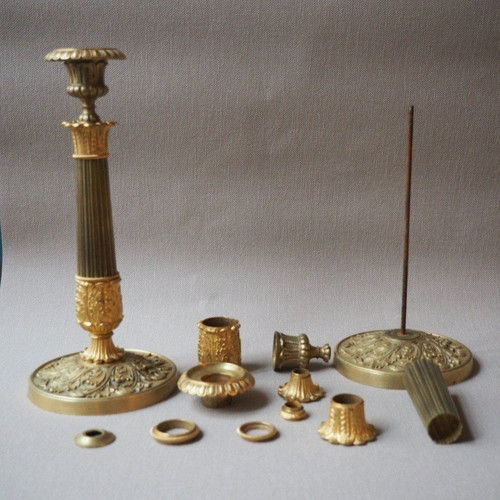 Large torches or candlesticks - Double patina and foliage decoration - Charles X period