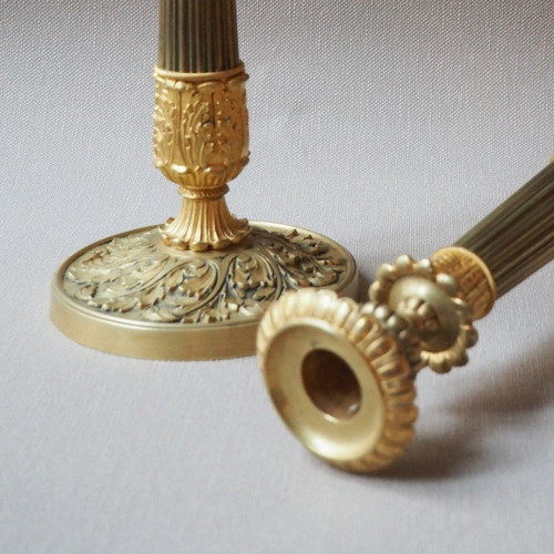 Large torches or candlesticks - Double patina and foliage decoration - Charles X period