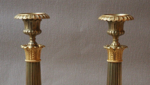 Large torches or candlesticks - Double patina and foliage decoration - Charles X period