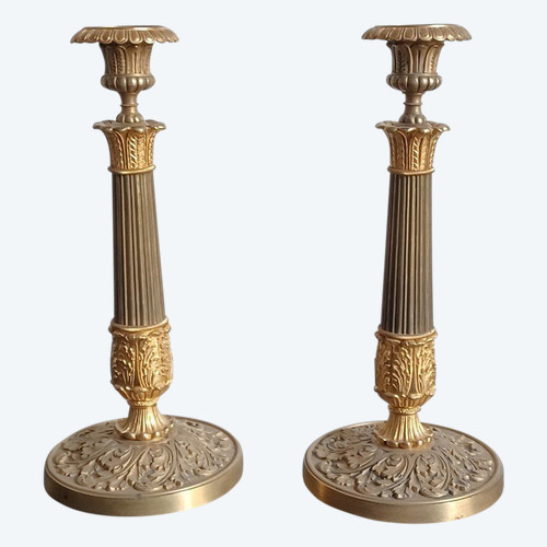 Large torches or candlesticks - Double patina and foliage decoration - Charles X period