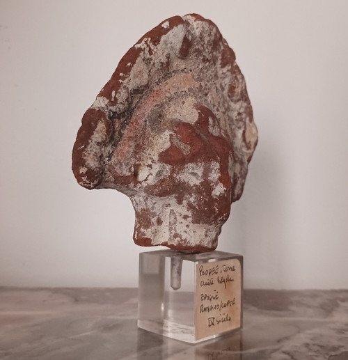 Altes Ägypten - Isiac-Puppenkopf - Terrakotta mit Polychromie - römisch-koptische Zeit