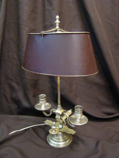 Wärmflaschenlampe mit zwei Lichtern aus Silberbronze – frühes 20. Jahrhundert